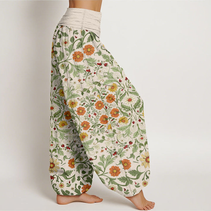 Buddha Stones, reine Baumwolle, bunte Blumenranken, Damen-Haremshose mit elastischem Bund - image 7