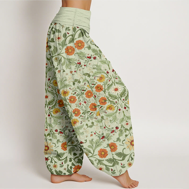 Buddha Stones, reine Baumwolle, bunte Blumenranken, Damen-Haremshose mit elastischem Bund - image 10