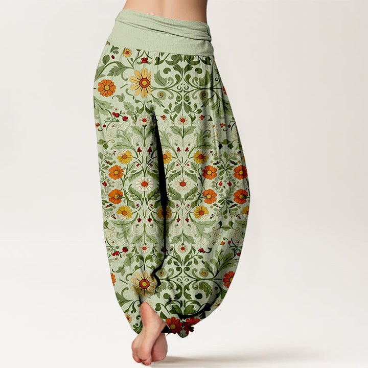 Buddha Stones, reine Baumwolle, bunte Blumenranken, Damen-Haremshose mit elastischem Bund - image 9