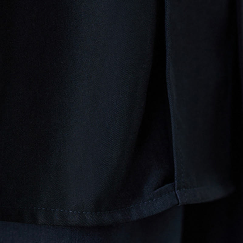 Buddha Stones Schwarzes, schlichtes Langarmshirt aus Baumwolle mit Froschknopfverschluss für Damen - image 9