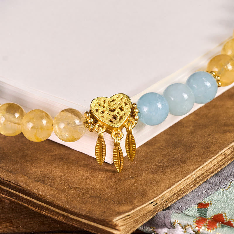 Buddha Stones ​​Blauer Chalcedon Citrin Herz-Design Energie-Schlüsselanhänger Handy-Hängedekoration - image 1