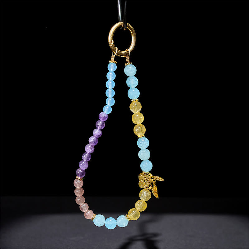 Buddha Stones ​​Blauer Chalcedon Citrin Herz-Design Energie-Schlüsselanhänger Handy-Hängedekoration - image 2