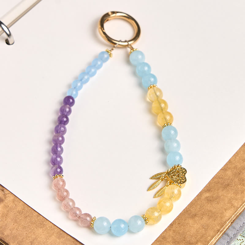 Buddha Stones ​​Blauer Chalcedon Citrin Herz-Design Energie-Schlüsselanhänger Handy-Hängedekoration - Blauer Chalcedon (Nächstenliebe ♥ Freundlichkeit) - image 0