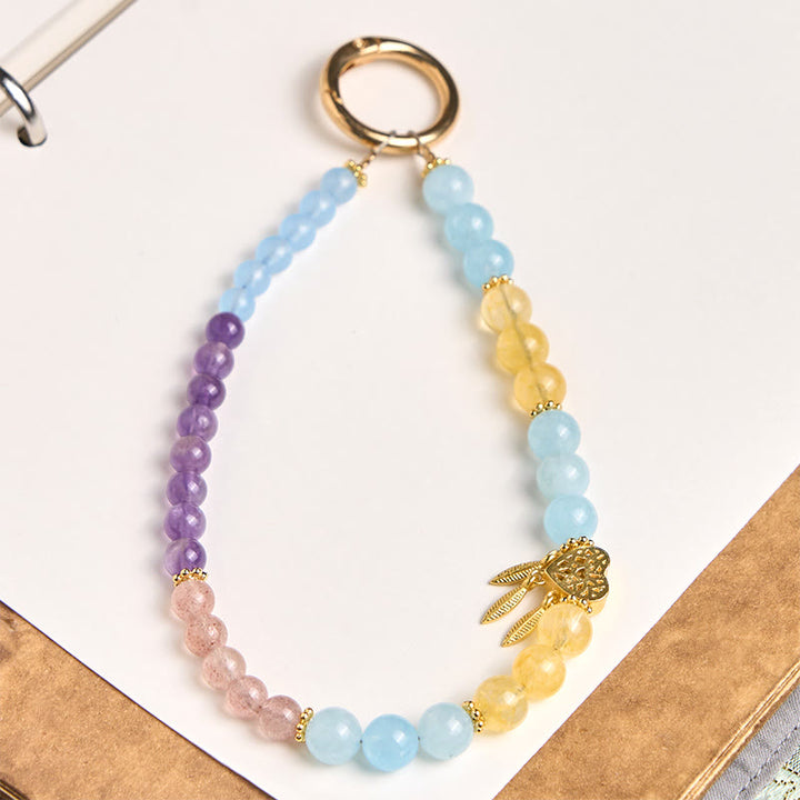 Buddha Stones ​​Blauer Chalcedon Citrin Herz-Design Energie-Schlüsselanhänger Handy-Hängedekoration - Blauer Chalcedon (Nächstenliebe ♥ Freundlichkeit) - image 0