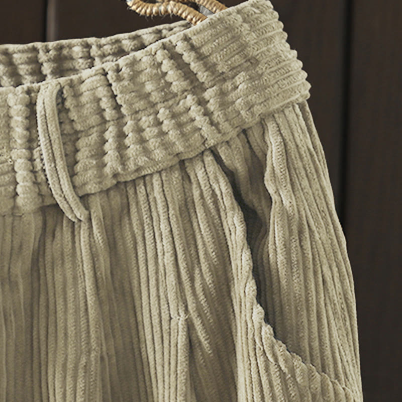 Buddha Stones Damen Winter Haremshose aus Cord-Baumwolle mit hoher Taille und Fleecefutter und Taschen - image 19