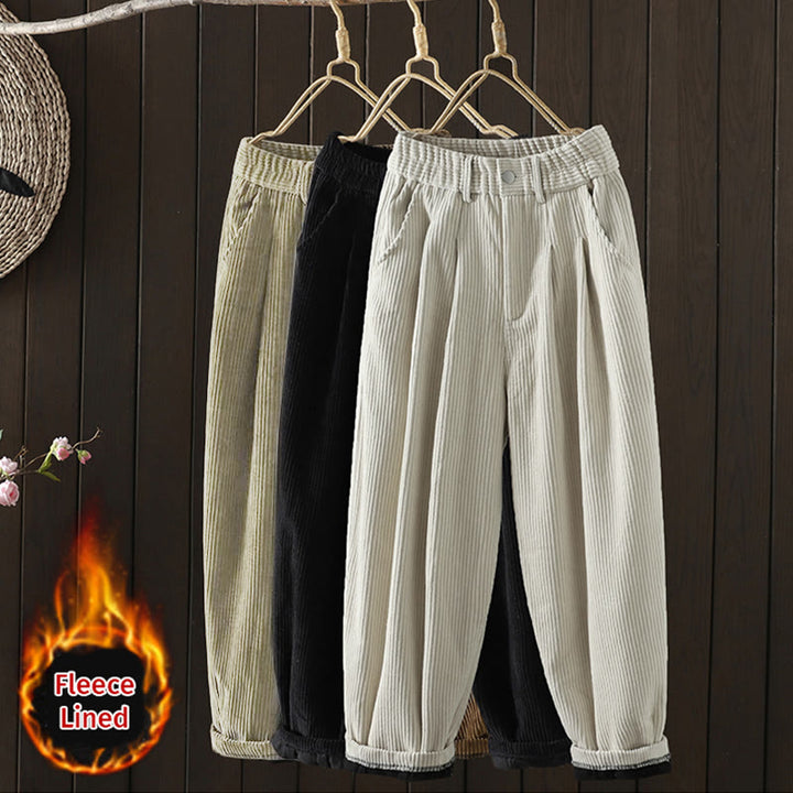 Buddha Stones Damen Winter Haremshose aus Cord-Baumwolle mit hoher Taille und Fleecefutter und Taschen - image 23