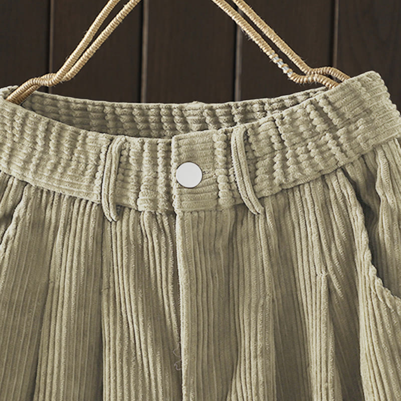 Buddha Stones Damen Winter Haremshose aus Cord-Baumwolle mit hoher Taille und Fleecefutter und Taschen - image 20