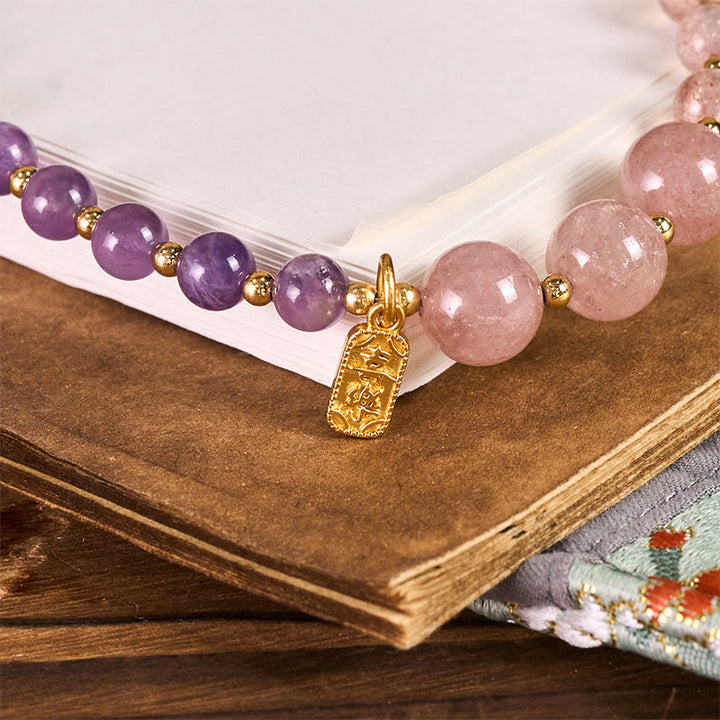 Buddha Stones ​​Erdbeerquarz Amethyst Glücks-Heilungs-Schlüsselanhänger Handy-Hängedekoration - image 2