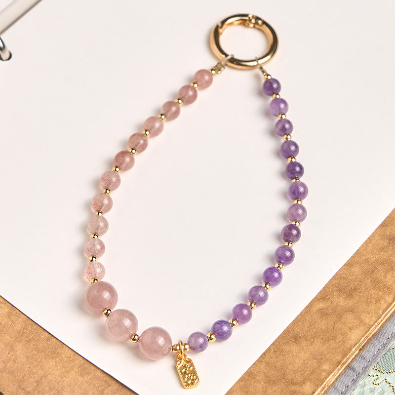 Buddha Stones ​​Erdbeerquarz Amethyst Glücks-Heilungs-Schlüsselanhänger Handy-Hängedekoration - image 1
