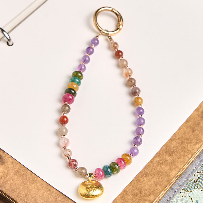 Buddha Stones, bunter Fu-Charakter, Amethyst, Super Seven Kristall-Schlüsselanhänger, Handy-Hängedekoration - Amethyst (Balance ♥ Lindert Stress) - image 0