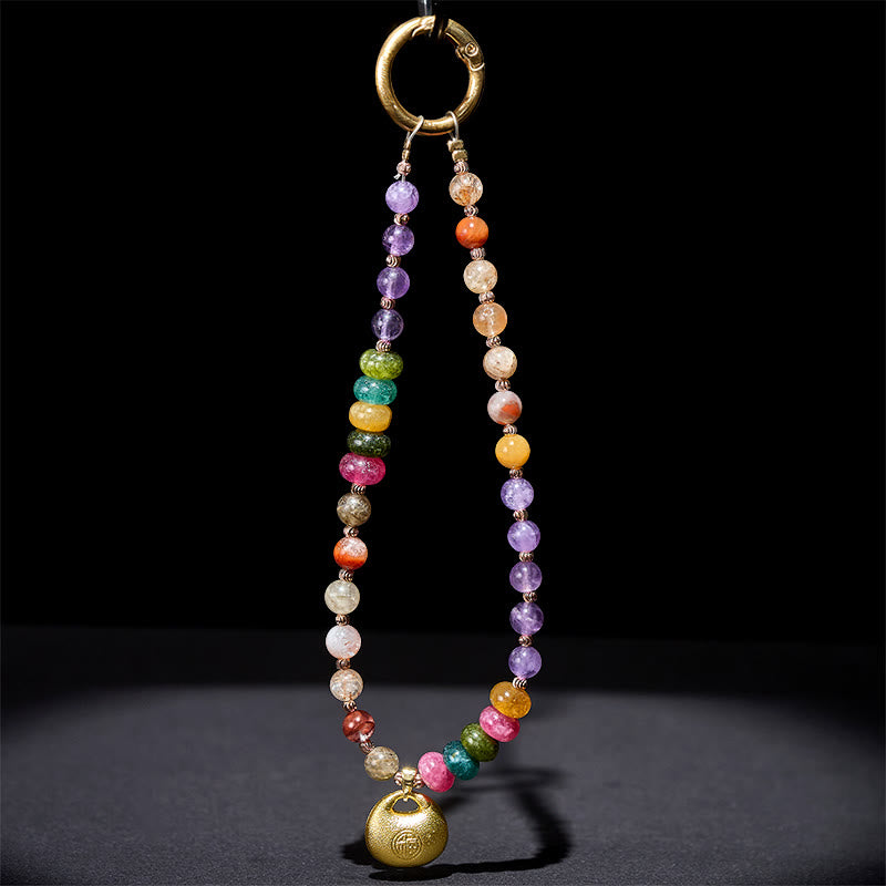 Buddha Stones, bunter Fu-Charakter, Amethyst, Super Seven Kristall-Schlüsselanhänger, Handy-Hängedekoration - image 3