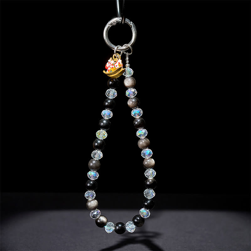 Buddha Stones ​​Jahr des Pferdes Silberglänzender Obsidian-Schutz-Schlüsselanhänger Handy-Hängedekoration - image 4