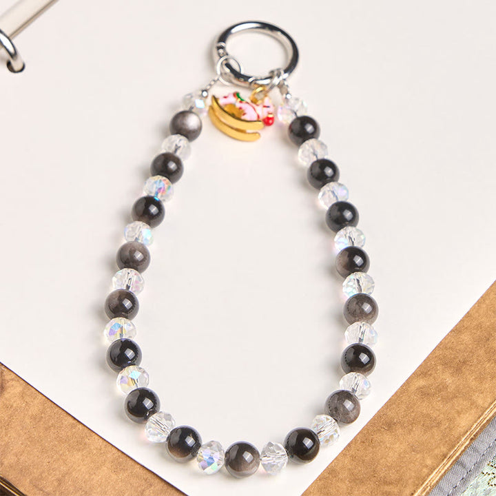 Buddha Stones ​​Jahr des Pferdes Silberglänzender Obsidian-Schutz-Schlüsselanhänger Handy-Hängedekoration - Silberschimmernder Obsidian (Beruhigend ♥ Schutz) - image 0