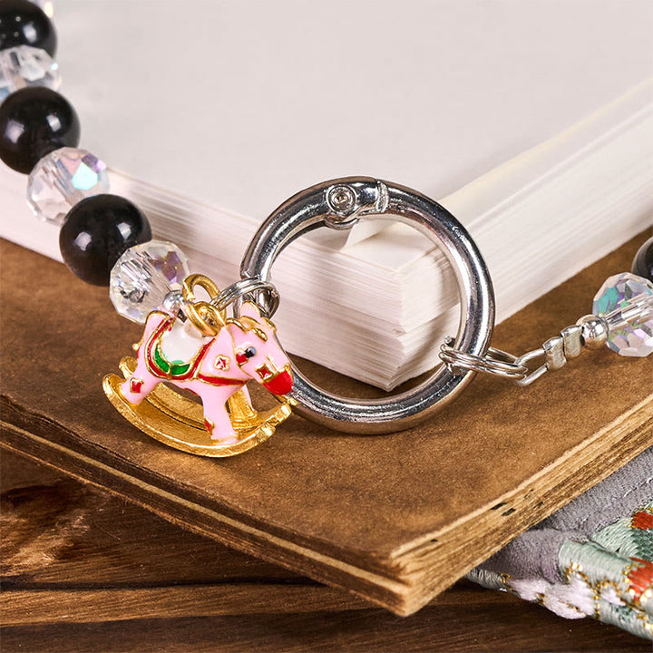 Buddha Stones ​​Jahr des Pferdes Silberglänzender Obsidian-Schutz-Schlüsselanhänger Handy-Hängedekoration - image 2