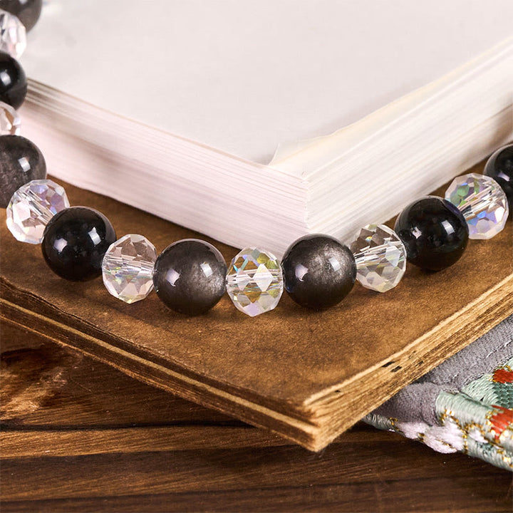 Buddha Stones ​​Jahr des Pferdes Silberglänzender Obsidian-Schutz-Schlüsselanhänger Handy-Hängedekoration - image 1