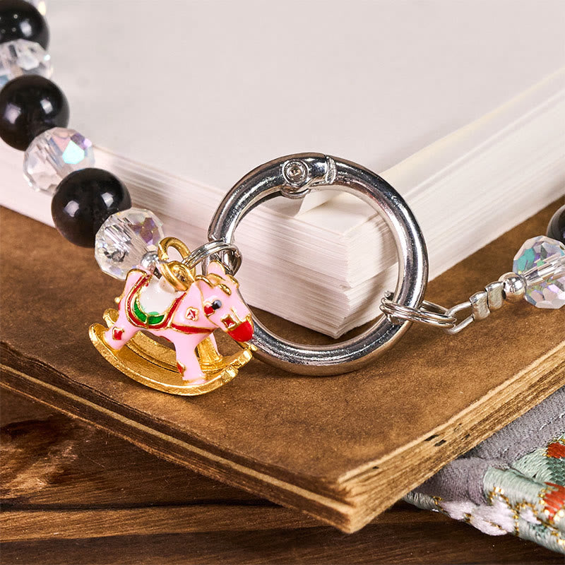 Buddha Stones ​​Jahr des Pferdes Silberglänzender Obsidian-Schutz-Schlüsselanhänger Handy-Hängedekoration - image 2