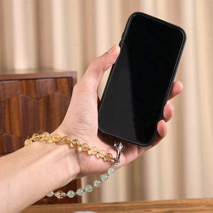 Buddha Stones, grüner Erdbeerquarz, Citrin-Perlen, beruhigender Schlüsselanhänger, Handy-Hängedekoration - image 4