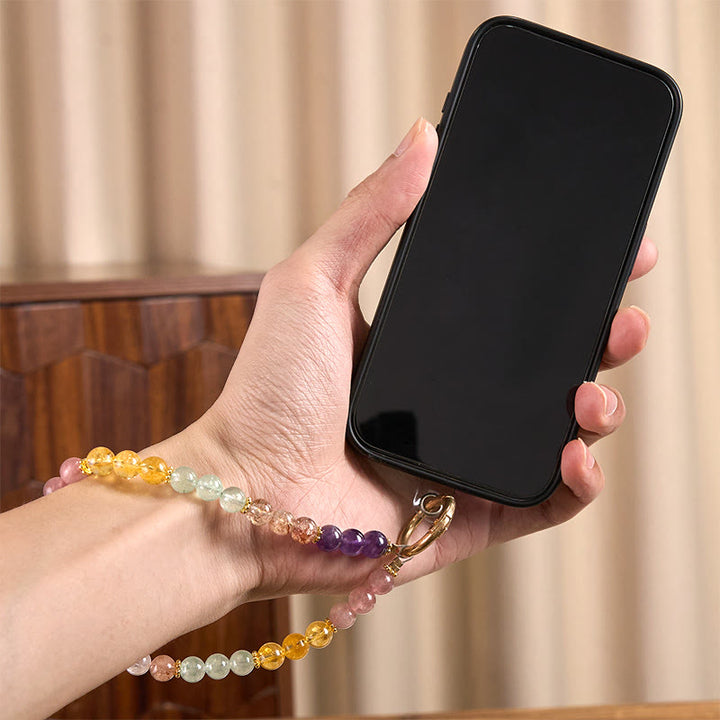 Buddha Stones ​​8 mm mehrfarbiger Amethyst-Erdbeerquarz-Schlüsselanhänger Handy-Hängedekoration - image 4