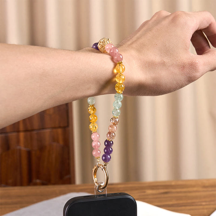 Buddha Stones ​​8 mm mehrfarbiger Amethyst-Erdbeerquarz-Schlüsselanhänger Handy-Hängedekoration - image 5