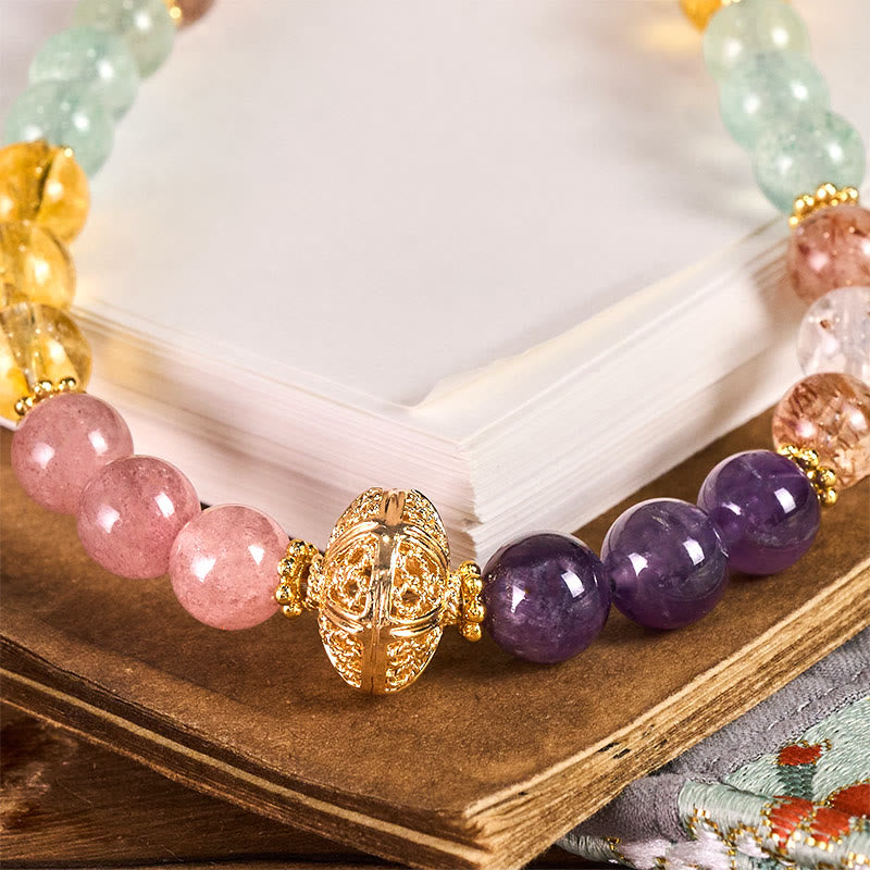 Buddha Stones ​​8 mm mehrfarbiger Amethyst-Erdbeerquarz-Schlüsselanhänger Handy-Hängedekoration - image 1