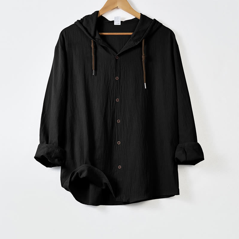 Buddha Stones, einfarbig, langärmelig, Kapuze, Kordelzug, Knöpfe, Baumwolle, Herren - Schwarz - US/ UK/AU44, EU54 (3XL) - image 9