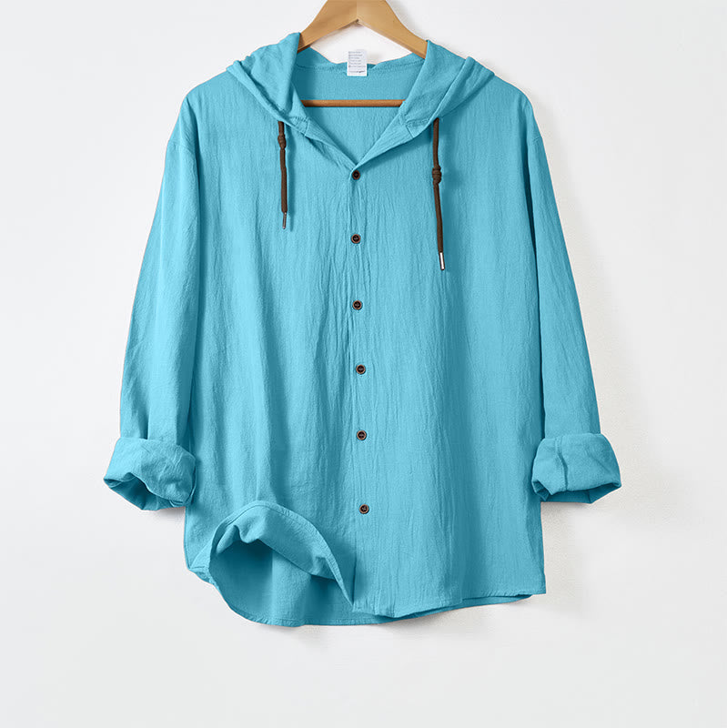 Buddha Stones, einfarbig, langärmelig, Kapuze, Kordelzug, Knöpfe, Herren - Hellblau - US/ UK/AU44, EU54 (3XL) - image 14