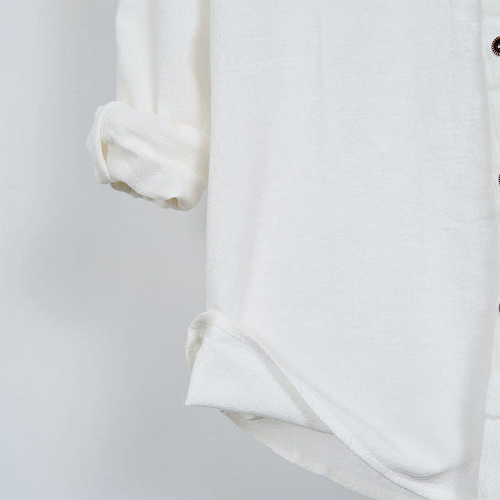 Buddha Stones Einfarbiges Langarm-Herrenhemd aus Leinen mit Kapuze und Kordelzug - image 8