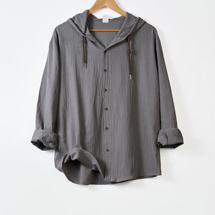 Buddha Stones, einfarbig, langärmelig, Kapuze, Kordelzug, Knöpfe, Baumwolle, Herren - Dunkelgrau - US/ UK/AU44, EU54 (3XL) - image 10