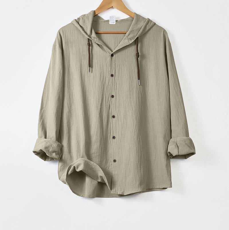 Buddha Stones, einfarbig, langärmelig, Kapuze, Kordelzug, Knöpfe, Baumwolle, Herren - Beige - US/ UK/AU44, EU54 (3XL) - image 15