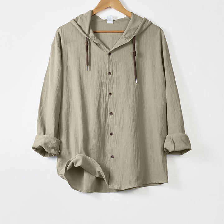 Buddha Stones, einfarbig, langärmelig, Kapuze, Kordelzug, Knöpfe, Baumwolle, Herren - Beige - US/ UK/AU44, EU54 (3XL) - image 15