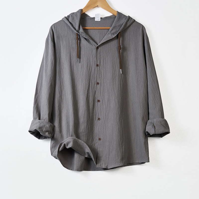 Buddha Stones, einfarbig, langärmelig, Kapuze, Kordelzug, Knöpfe, Herren - Dunkelgrau - US/ UK/AU44, EU54 (3XL) - image 10