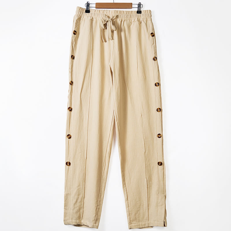 Buddha Stones Einfarbige Herren-Baumwollhose mit seitlichen Knöpfen und Taschen - Biskuit - US/ UK/AU46, EU56 (3XL) - image 0