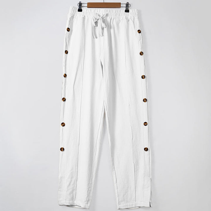 Buddha Stones Einfarbige Herren-Baumwollhose mit seitlichen Knöpfen und Taschen - Weiß - US/ UK/AU46, EU56 (3XL) - image 10