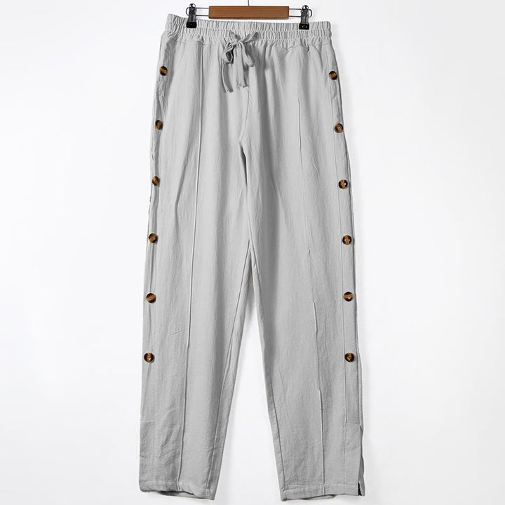 Buddha Stones Einfarbige Herren-Baumwollhose mit seitlichen Knöpfen und Taschen - Hellgrau - US/ UK/AU46, EU56 (3XL) - image 8