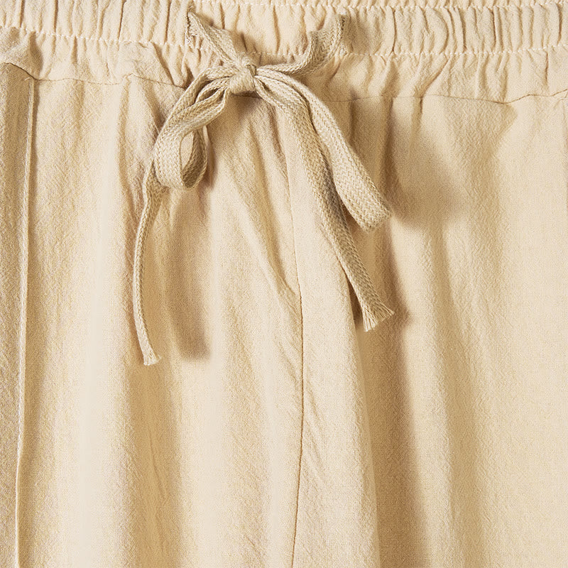 Buddha Stones Einfarbige Herren-Baumwollhose mit seitlichen Knöpfen und Taschen - image 1