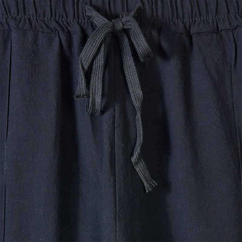 Buddha Stones Einfarbige Herren-Baumwollhose mit seitlichen Knöpfen und Taschen - image 5