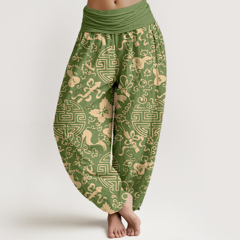 Buddha Stones, reine Baumwolle, chinesisches Schriftzeichen, Kürbis-Glückssymbol, Damen-Haremshose mit elastischem Bund - Gelbgrün - US16, UK/AU20, EU48 (3XL) - image 5