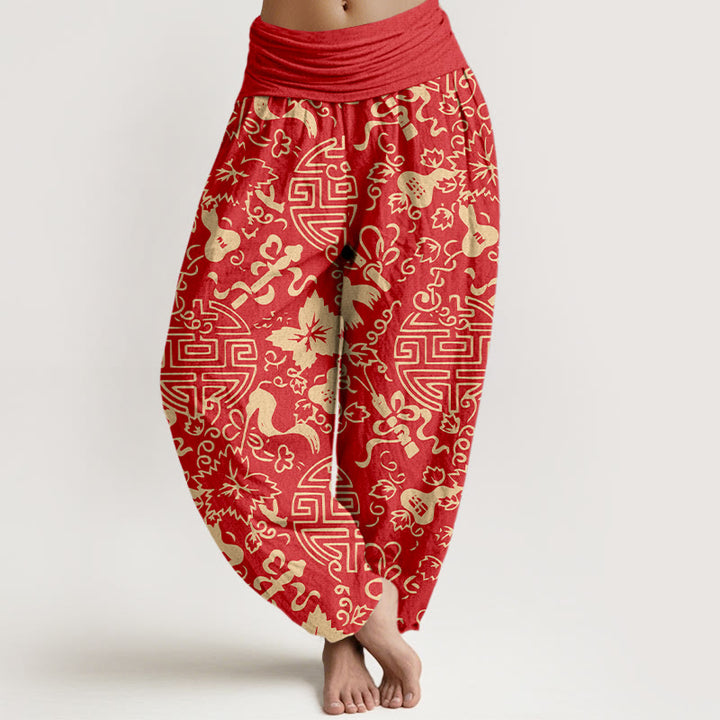 Buddha Stones, reine Baumwolle, chinesisches Schriftzeichen, Kürbis-Glückssymbol, Damen-Haremshose mit elastischem Bund - Rot - US16, UK/AU20, EU48 (3XL) - image 8
