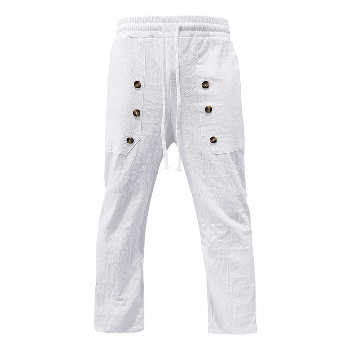 Buddha Stones Lässige, einfarbige Baumwollhose mit Knöpfen und Taschen für Herren - Weiß - US/ UK/AU46, EU56 (3XL) - image 0