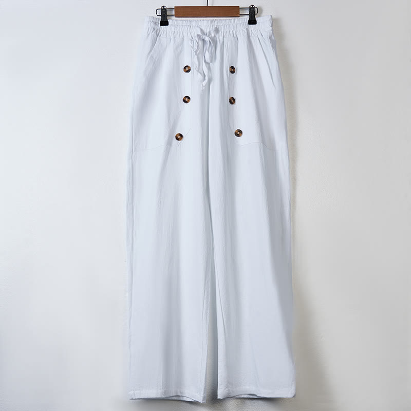 Buddha Stones Lässige, einfarbige Baumwollhose mit Knöpfen und Taschen für Herren - image 2