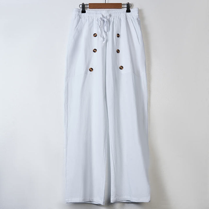 Buddha Stones Lässige, einfarbige Baumwollhose mit Knöpfen und Taschen für Herren - image 2