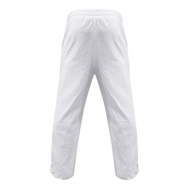 Buddha Stones Lässige, einfarbige Baumwollhose mit Knöpfen und Taschen für Herren - image 1