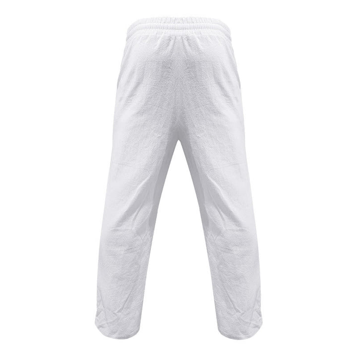 Buddha Stones Lässige, einfarbige Baumwollhose mit Knöpfen und Taschen für Herren - image 1