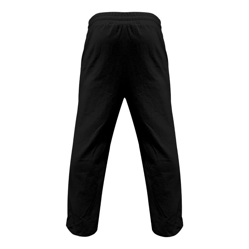 Buddha Stones Lässige, einfarbige Baumwollhose mit Knöpfen und Taschen für Herren - image 6