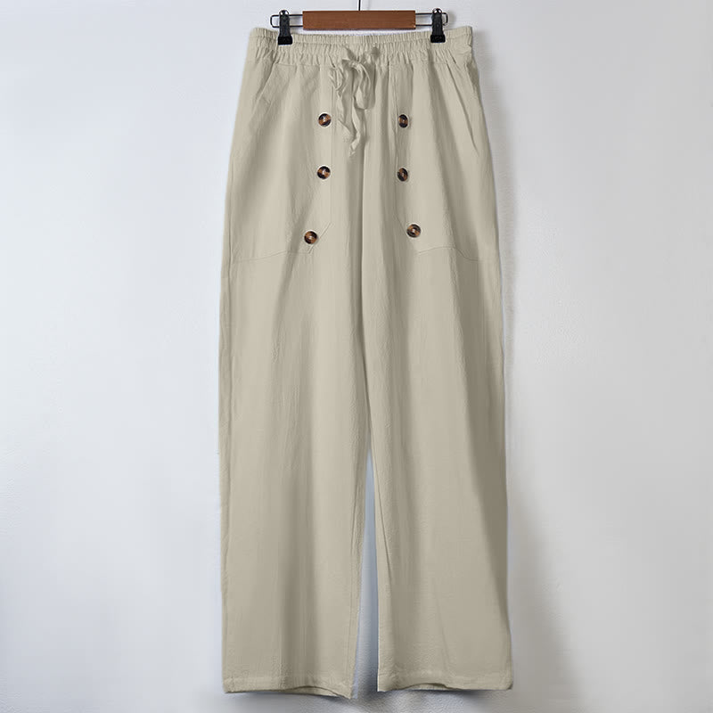 Buddha Stones Lässige, einfarbige Baumwollhose mit Knöpfen und Taschen für Herren - image 20