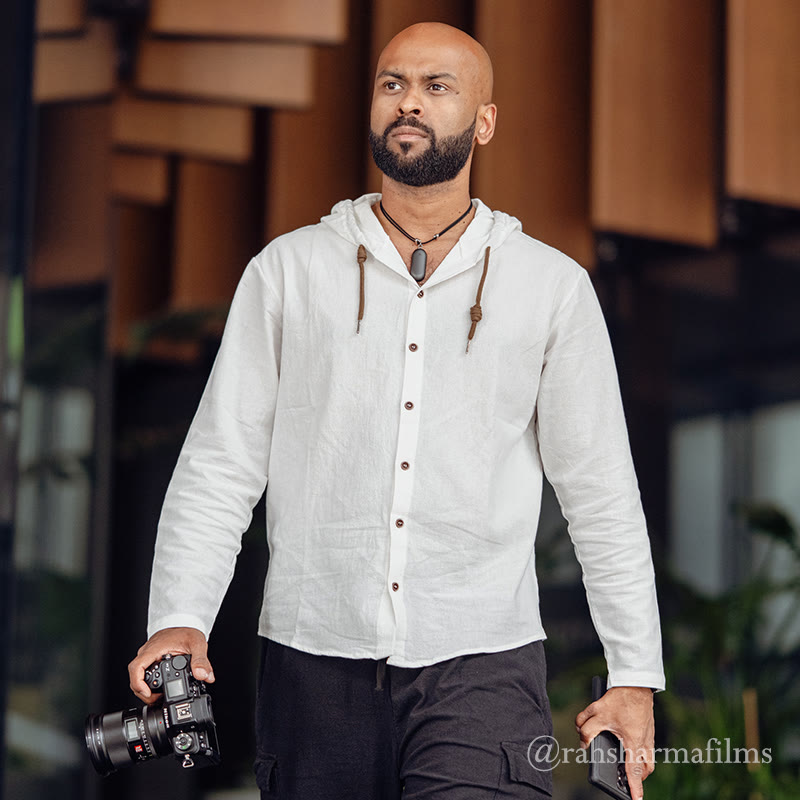 Buddha Stones Einfarbiges Langarm-Herrenhemd aus Leinen mit Kapuze und Kordelzug - image 3