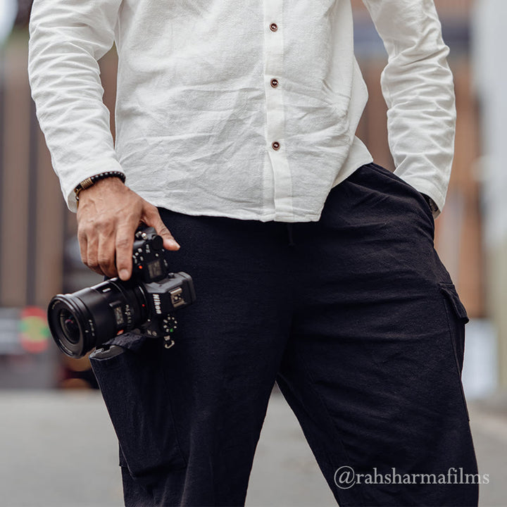 Buddha Stones Herren-Cargohose aus Leinen mit Kordelzug und Taschen - image 3