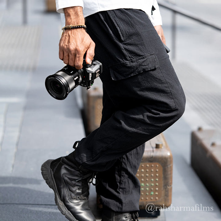 Buddha Stones Herren-Cargohose aus Leinen mit Kordelzug und Taschen - image 1