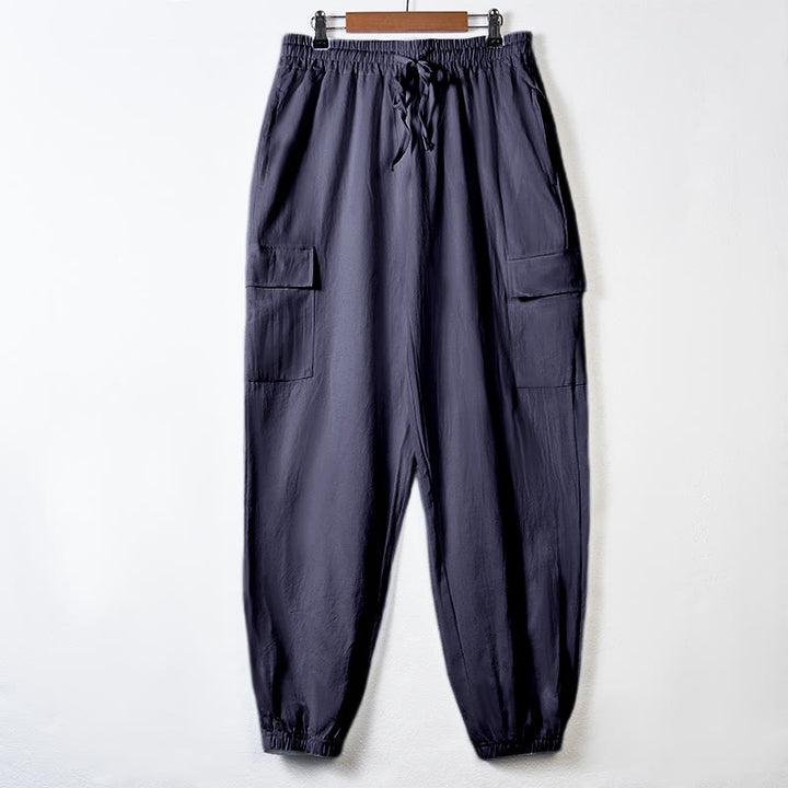 Buddha Stones Herren-Cargohose aus Leinen mit Kordelzug und Taschen - SteelBlue - US/ UK/AU46, EU56 (3XL) - image 27