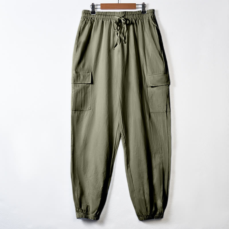 Buddha Stones Herren-Cargohose aus Leinen mit Kordelzug und Taschen - Dunkelseegrün - US/UK/AU46, EU56 (3XL) - image 29